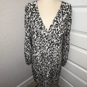 Lilly Pulitzer Abstract Animal Print Cleme Long Ruffle Blouson Sleeve Silk Dress
